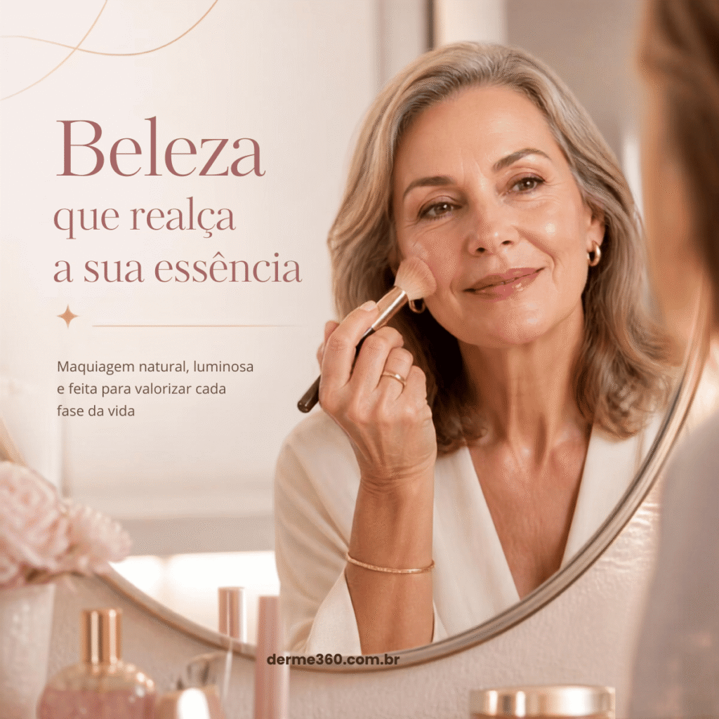 Mulher madura fazendo maquiagem com acabamento natural